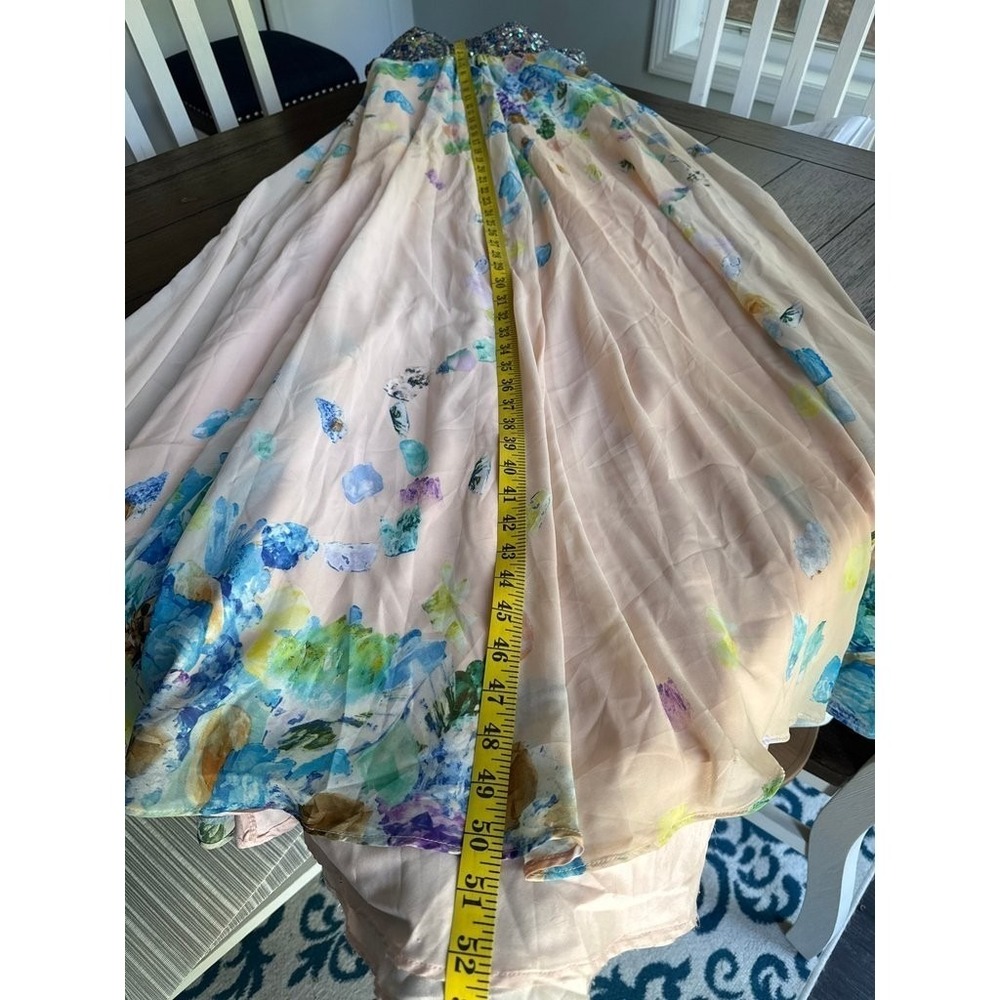 Tony Bowls Evenings Floral Beaded Strapless‎ Gown Peach Blue Watercolor Dress 2 - Picture 7 of 7